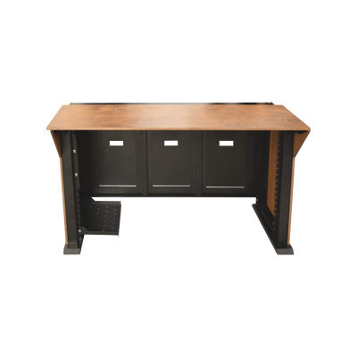 Consola Profesional para Monitoreo | Con Porta PC | Con Tomacorriente | Tapas Removibles | Color Negro y Nogal con Veta | Lamina de Acero Rolado Calibre 18 | Pintura en Polvo Electrostática.