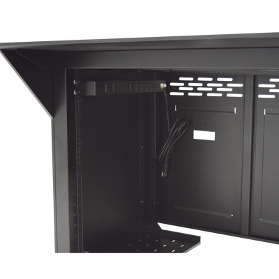 Escritorio Estación Mobiliaria Profesional de Monitoreo y Control / Videovigilancia / Acceso / Alarmas / Etc... / Metal Negro y Madera Tono Oscuro