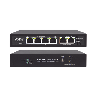 Switch PoE / 100 Metros PoE / 4 puertos 802.3af /at 10/100/1000 Mbps + 2 puerto uplink.
