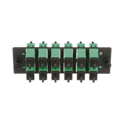 Placa Acopladora de Fibra Optica FAP, Con 12 Conectores SC/APC (12 Fibras), Para Fibra Monomodo OS1/OS2, Color Verde