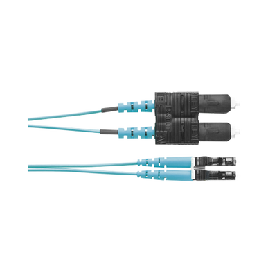 Jumper de Fibra Optica Multimodo 50/125 OM3, LC-SC Duplex, OFNR (Riser), Color Aqua, 2 Metros