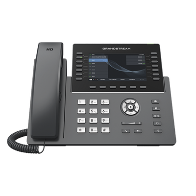 Teléfono IP Wi-Fi, Grado Operador, 14 líneas SIP con 6 cuentas, pantalla LCD 5", puertos Gigabit, Bluetooth, PoE, codec Opus, IPV4/IPV6 con gestión en la nube GDMS