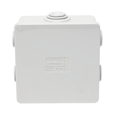 Caja Estanca de PVC Para Derivación y Conexión, 6 Entradas, Tapa a Presión, 80×80×40 mm (Mayor Área Interna, Uso Exterior IP44, Material que no Propaga el Fuego y Libre de Hálogenos