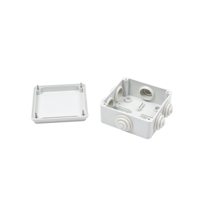 Caja Estanca de PVC Para Derivación y Conexión, 6 Entradas, Tapa Atornillada,100x100x50 mm (Área Interna), Uso Exterior IP55, Material que no Propaga el Fuego y Libre de Hálogenos