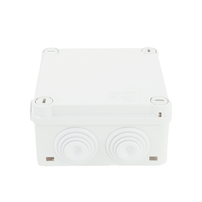 Caja Estanca de PVC Para Derivación y Conexión, 6 Entradas, Tapa con Tornillo de 1/4" de Vuelta, 100x100x50 mm (Área Interna), Uso Exterior IP55, Material que no Propaga el Fuego y Libre de Hálogenos