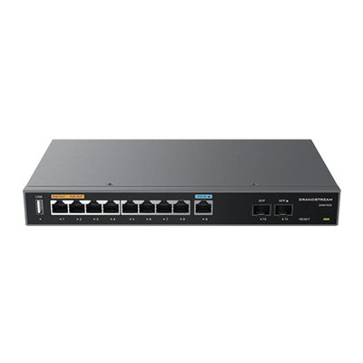 Router Gigabit VPN / Balanceador de cargas / 60,000 sesiones NAT / 9 puertos 10/100/1000 Mbps + 2 puertos SFP (WAN/LAN) / 1 puerto entrada PoE(af/at) / 2 puertos salida PoE (af/at) / Compatible con GWN Cloud.