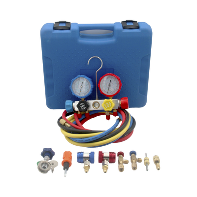 Juego de manómetros para aire acondicionado, herramienta de carga de refrigerante, doble válvula con adaptadores de acoplamiento rápido, manguera de 1.5 metros para refrigerantes : R410A, R32, R134A, R22
