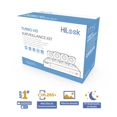 KIT TurboHD 1080p / DVR 8 canales con H.265+ / 4 Cámaras Bala Metálicas / Fuente de Poder / Accesorios de Instalación