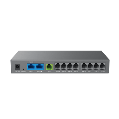 Gateway Analógico 8 FXO (Conectar Lineas Analógicas) / 3 Perfiles SIP / 1 Puerto FXS / NAT de Alto Rendimiento / Soporte Lifeline / Fax T.38 / Cifrado AES / Failover SIP / Conferencia de Voz 3 Vías