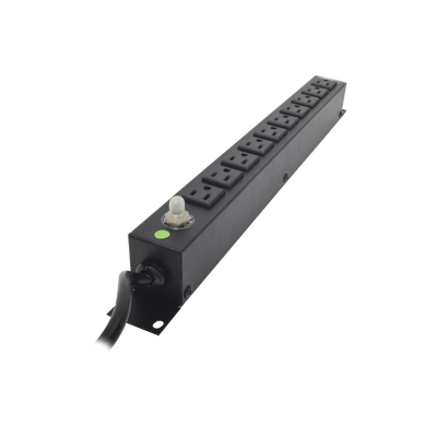 Multicontacto Horizontal (PDU) de 10 Contactos (NEMA 5-15R) Rack 19" 1UR. Voltaje Entrada/Salida: 120Vca/15A