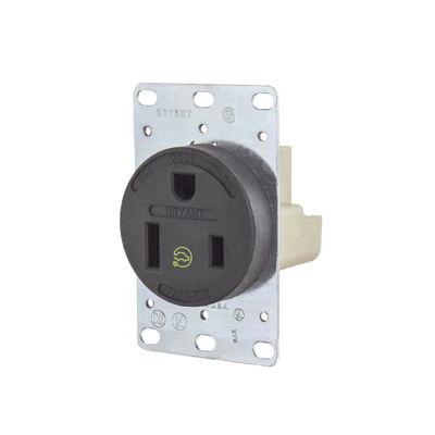 Receptáculo Individual de 50 A 250 V / 2 Polos 3 Hilos/ Nema 6- 50 R / Color Negro/ Grado Industrial-Comercial.