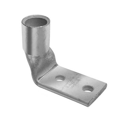 Terminal de Compresión de Barril Corto a 90° con Doble Ojillo para Tornillo #10 y Cable 4 AWG / Espaciado de 5/8"