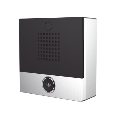 Mini Intercomunicador para hotelería y hospitales, con diseño elegante, PoE, 1 botón, 1 relevador integrado de salida y entrada.