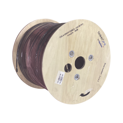 Carrete de 2 km de Fibra Óptica Aérea Mini Figura 8 G.657A1 tipo Drop, Monomodo de 2 Hilos (bifibra), Diseñada para Fusionarse, Color Negro, Span 80, (No Soporta Conectores Mecánicos)