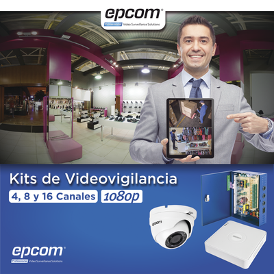 KIT TurboHD 1080p Lite / DVR 16 Canales / 16 Cámaras Eyeball Exterior ( 2.8mm) / Transceptores / Conectores / Fuente de Poder Profesional