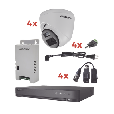 Kit Audio Bidireccional TurboHD 1080p / DVR 4 Canales / 4 Cámaras Eyeball (Exterior) con Bocina y Microfóno Integrado / 1 Fuente de Poder / Accesorios