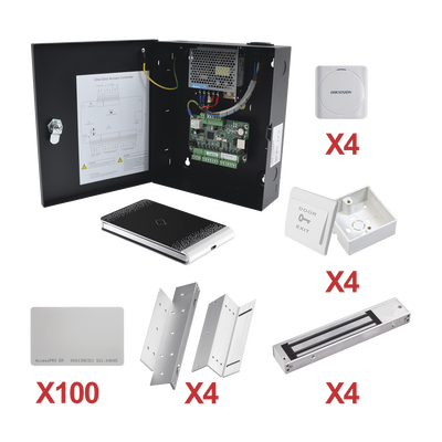 Kit de Control de Acceso con TARJETA para 4 Puertas / TODO INCLUIDO / Software IVMS4200 incluido