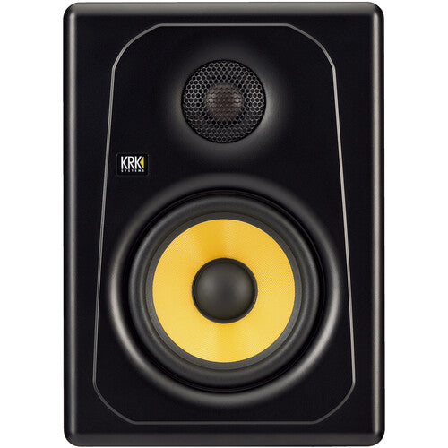 Monitor de estudio activo de 5 pulgadas KRK CLASSIC 5 con cono de Kevlar amarillo.