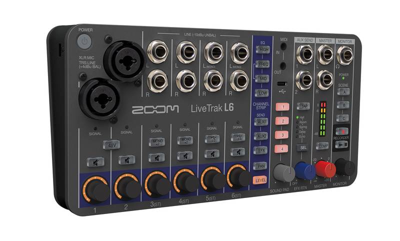 ZOOM ZL6 Mezclador Digital de 10 Canales y Grabadora Multipista 32-bit Float | Interfaz de Audio USB 12 Entradas/4 Salidas, MIDI y Efectos Integrados | Consola Compacta para Podcast, Música y Eurorack | Grabación 12 Pistas en Micro SD y Alimentación USB