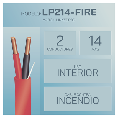Alambre de Alarma contra Incendios - Bobina de 305 Metros: 2 x 14 AWG, Rojo, Tipo FPLR, (UL) FT4, Ideal para Sistemas de Detección y Evacuación de Incendios