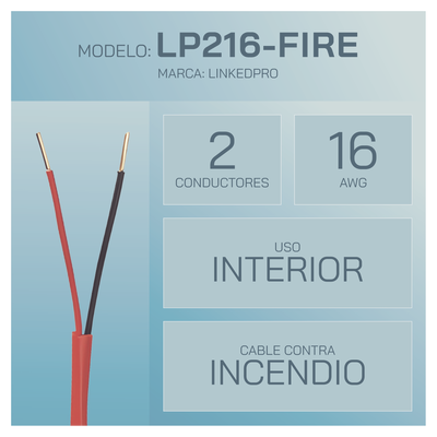Alambre de Alarma contra Incendios - Bobina de 305 Metros: 2 x 16 AWG, Rojo, Tipo FPLR, (UL) FT4, Ideal para Sistemas de Detección y Evacuación de Incendios