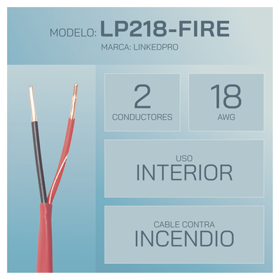 Alambre de Alarma contra Incendios - Bobina de 305 Metros: 2 x 18 AWG, Rojo, Tipo FPLR, (UL) FT4, Ideal para Sistemas de Detección y Evacuación de Incendios
