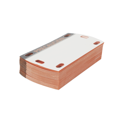 Etiqueta Autolaminada para Identificación de Fibra Optica Paquete de 25 piezas, Para Uso Interior/Exterior, Dimensiones de 90 x 50 mm, Color Negro con Naranja