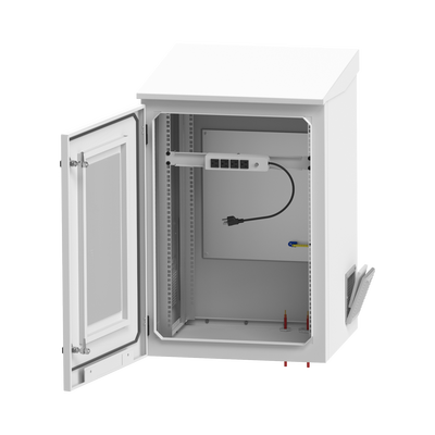 Gabinete de Exterior con Rack de 19" de 16U con Ventiladores y Termostato, Se envía el Gabinete Armado. (Montaje a poste o torre se vende por separado).