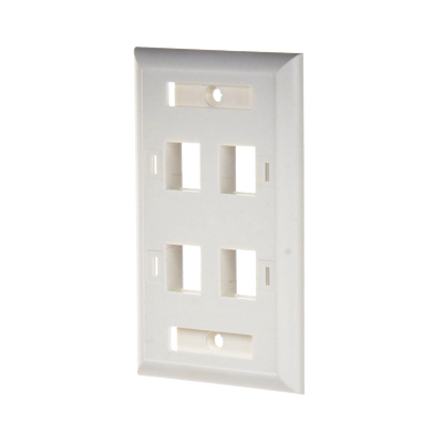 Placa de pared de 4 puertos, Keystone, con espacio para etiqueta, Color blanco