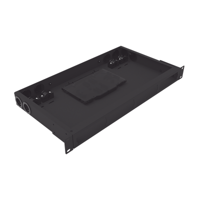 Distribuidor de fibra óptica vacio 19in, Acepta 4 placas Acopladoras de Linkedpro, hasta 24 fibras, 1UR, Incluye charola de empalme