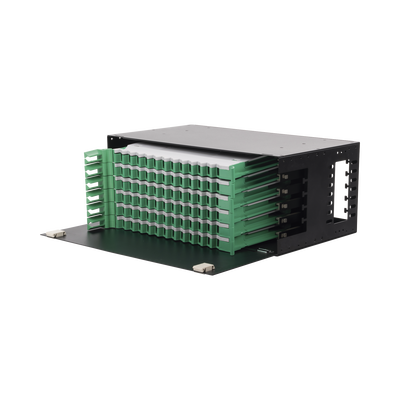 Distribuidor de Fibra Óptica con bandejas deslizables, vacío, 19in, acepta 72 adaptadores "LC Duplex" o "LC Simplex" o 72 "SC" Simplex, 4U