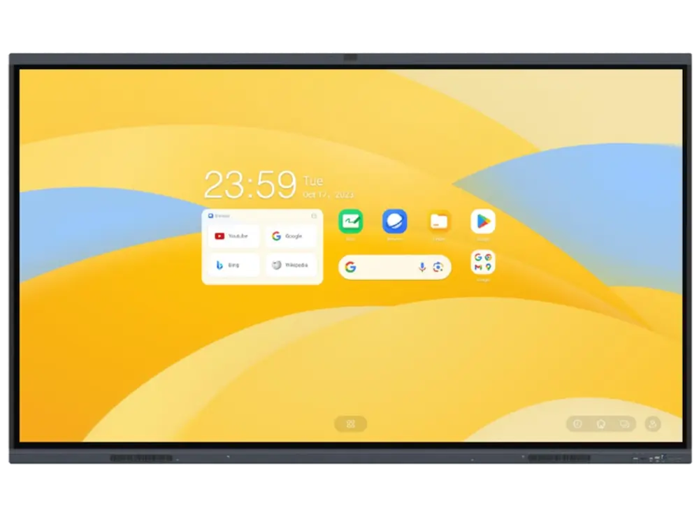 MAXHUB S7520: Pantalla interactiva 4K UHD de 75" para aulas. Incluye un array de 8 micrófonos con captura de voz hasta 8m, y Reducción de Ruido por IA para un audio claro. Ofrece 50 puntos táctiles, cámara de 50MP con auto-encuadre y Android 14 (EDLA).