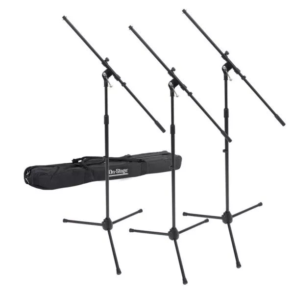 ON STAGE MSP7703 Paquete de soportes para micrófono Euroboom con bolsa (3 soportes), Incluye 3 soportes de micrófono MS7701B, 1 bolsa de nailon para transporte