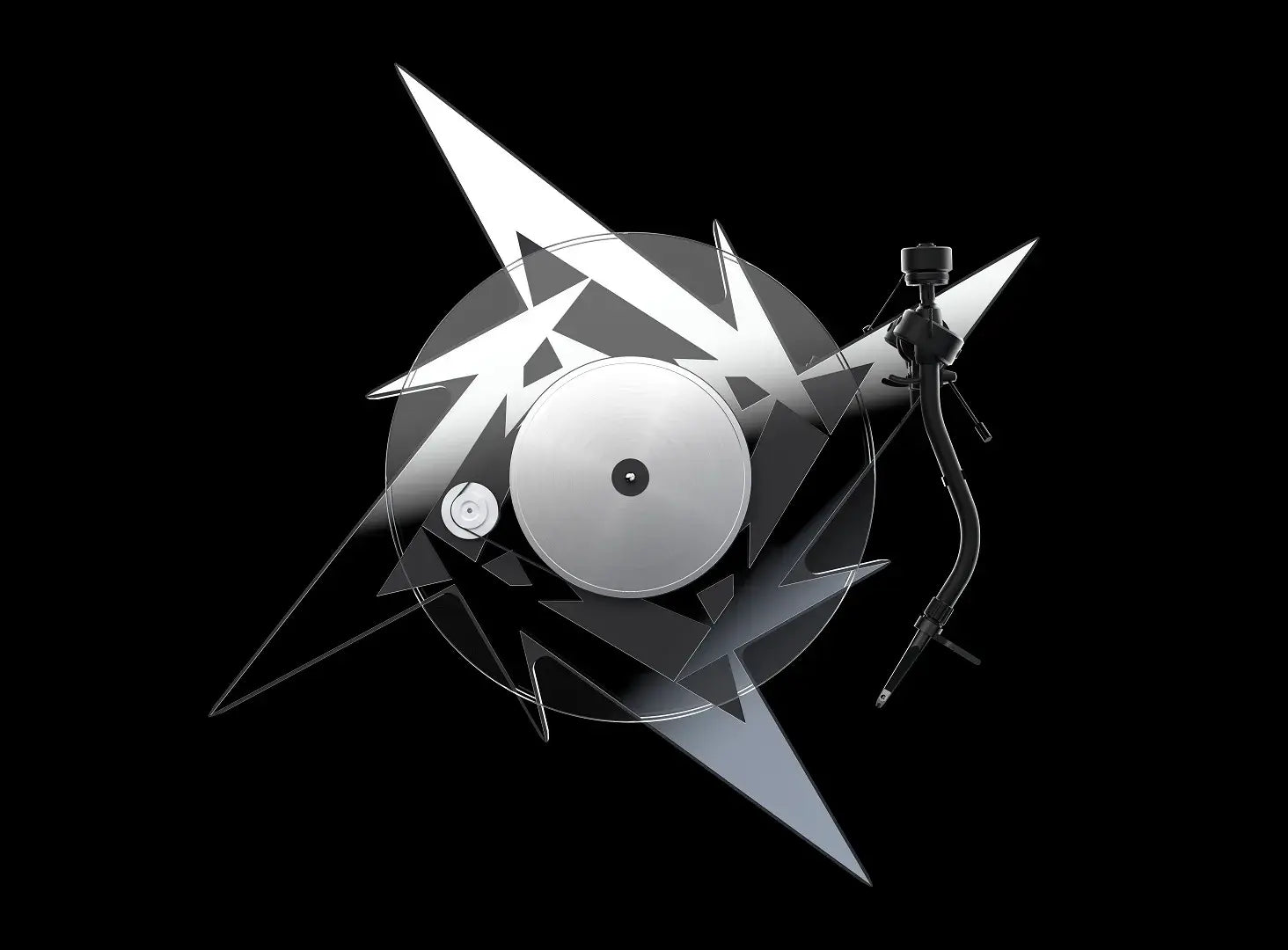 Tornamesa de colección Metallica de Pro-Ject Audio Systems con acabado de espejo y pies de metal ajustables para audiófilos y coleccionistas.