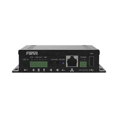 Gateway para Voceo IP/SIP, Entrada de audio (3.5mm), salida de amplificador integrado de hasta 30W, puerto USB (reproducción de MP3),