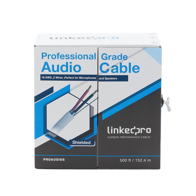 Cable para audio profesional calibre 18 en 2 hilos 100% cobre, BLINDADO perfecto para bocinas y micrófonos, bobina de 152 m