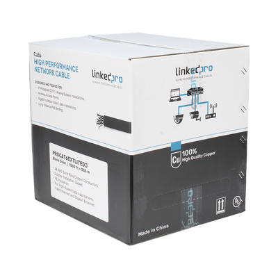 Bobina de Cable UTP 305 m, Cat6 Con DOBLE FORRO, para Exterior, CLIMAS EXTREMOS, Color Negro