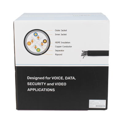 Bobina de Cable UTP 305 m, Cat6 Con DOBLE FORRO, para Exterior, CLIMAS EXTREMOS, Color Negro