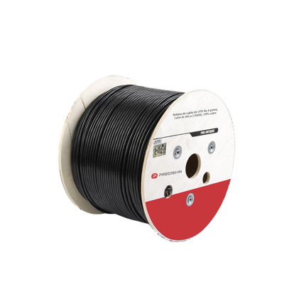 Bobina de cable de UTP de 4 pares Cat5e de 305 m (1000 ft), 100% Cobre, LDPE Resistente a rayos UV Relleno de Gel, Color Negro, 24 AWG, Uso en Exterior, Para Aplicaciones de Voz, Datos y Video