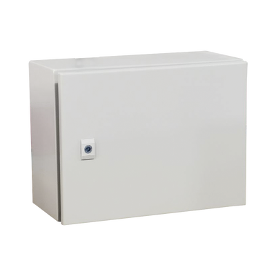 Gabinete de Acero IP66 Uso en Intemperie (400 x 300 x 300 mm) con Placa Trasera Interior Metálica y Compuerta Inferior Atornillable (Incluye Chapa y Llave T). Ideal para Centros de Carga y Tableros de Control.