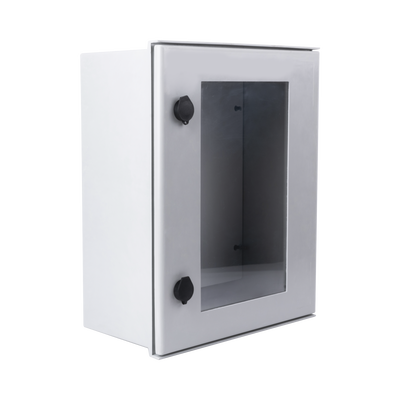 Gabinete de Poliéster IP65 Puerta Transparente, Uso en Intemperie (400 x 500 x 200 mm) con Placa Trasera Interior de Plástico (Incluye Chapa y Llave).