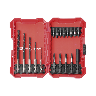 Juego de 18 Puntas y Brocas para Taladro, con Entrada Hexagonal de 1/4", Incluye Estuche.