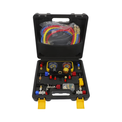 Manómetro de 4 vías con Accesorios para Gas refrigerante R410A/ R32/ R134A/R22