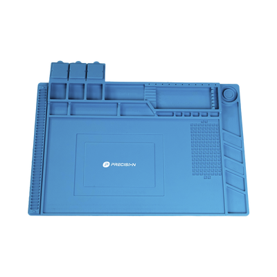 Tapete de silicona de 45 x 30 cm, resistente al calor con áreas magnéticas y de almacenamiento de componentes, ideal para la reparación de equipos y tarjetas electrónicas.