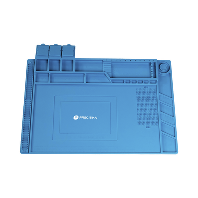 Tapete de silicona de 45 x 30 cm, resistente al calor con áreas magnéticas y de almacenamiento de componentes, ideal para la reparación de equipos y tarjetas electrónicas.