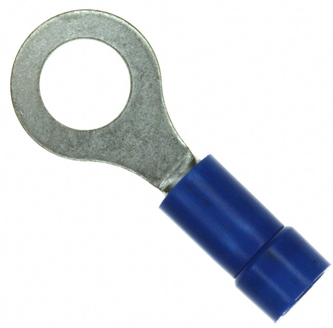 Terminal tipo horquilla PanTerm para calibre 14-16 Awg, tornillo prisionero #1/4, color azul. Paquete de 100pz