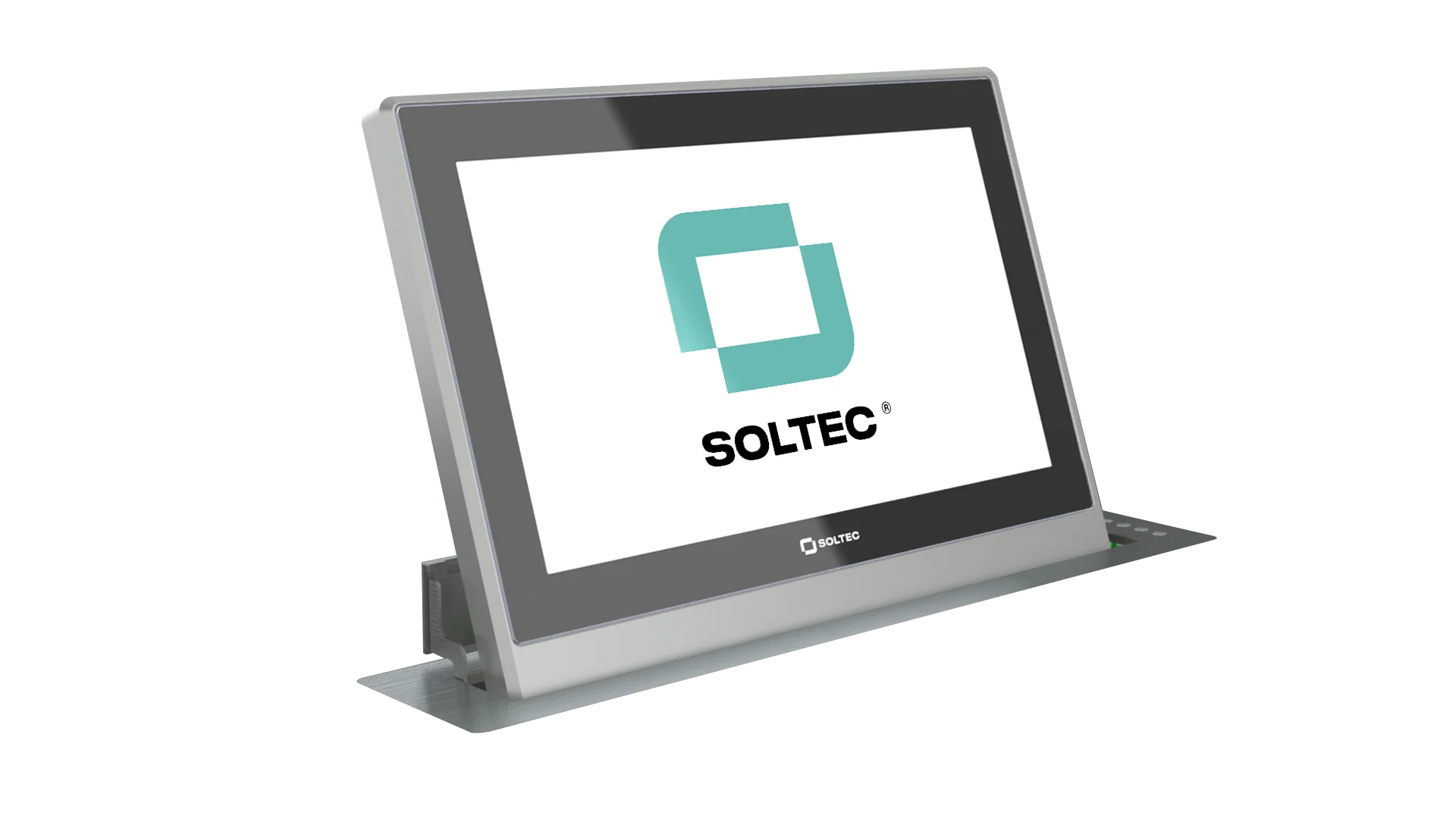 SOLTEC SRET156H-10 Monitor Retráctil Motorizado 15.6" Estructura de aluminio anodizado, esquinas biseladas y Cristal protector negro con serigrafía, 20º de inclinación ajustable por el usuario.