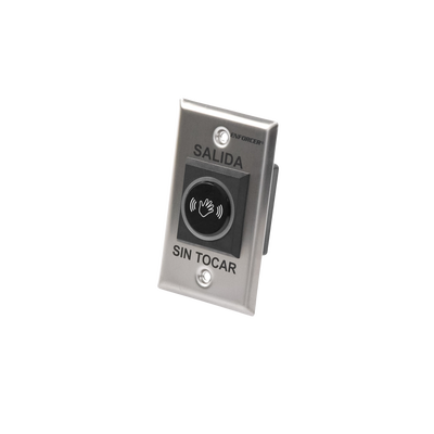 Botón de Salida sin Contacto / Sensor IR / Iluminado / Normalmente Abierto y Cerrado / Distancia Ajustable de Detección / Rele Ajustable de 0.5 a 30 Segundos / Uso Interior
