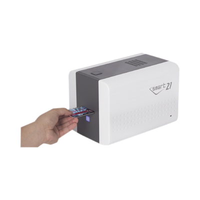 Impresora de Tarjetas Semi- automática SMART21 / Ingreso de Tarjetas Manual/Incluye Ribbon, Software y 100 Tarjetas PVC
