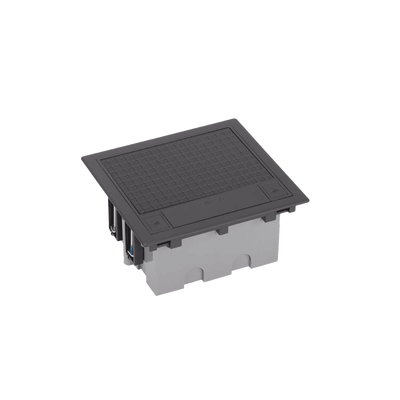 Caja de Suelo Simon Serie S / Para Voz, Datos o Contactos Eléctricos / Capacidad para 2 Módulos / Con Registro Integrado para Fijación en Concreto / Profundidad Ajustable de 70 a 100 mm / Alta Resistencia Mecánica y Térm